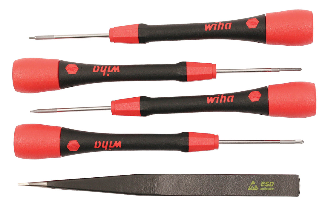 Wiha 26162 5 Piece PicoFinish Precision Screwdriver and Tweezers Smartphone Technician Set