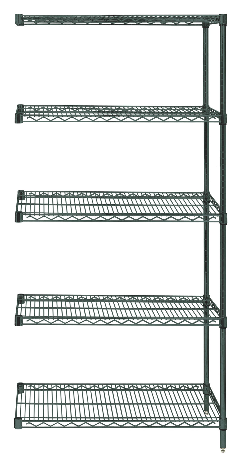 Quantum AD86-1472P-5, 14"W 72"D 86"H AD Wire Shelving Add-On Kit, Green Epoxy Antimicrobial Finish, NSF, 14" Deep