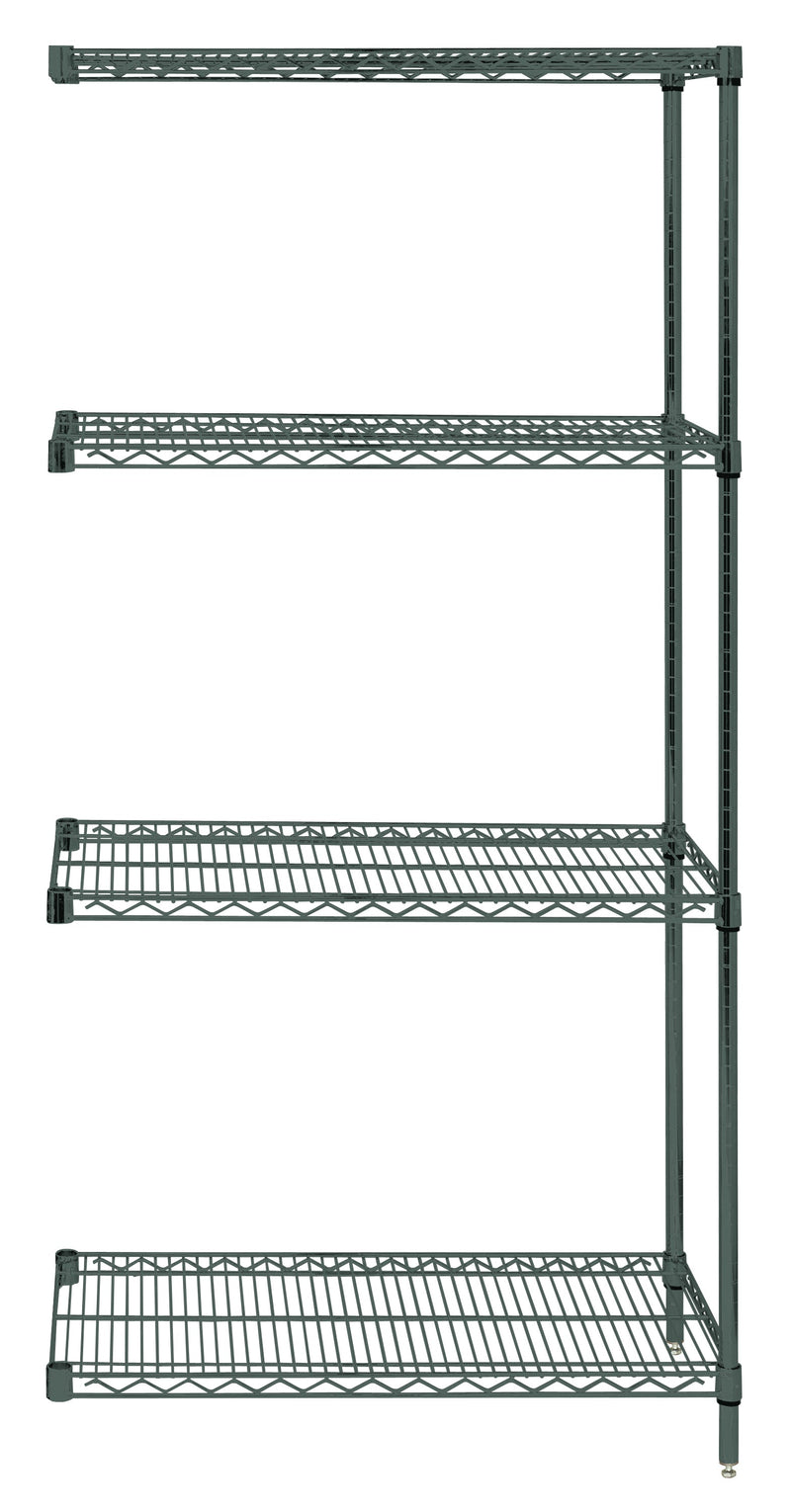 Quantum AD63-1836P, 18"W 36"D 63"H AD Wire Shelving Add-On Kit, Green Epoxy Antimicrobial Finish, NSF, 18" Deep