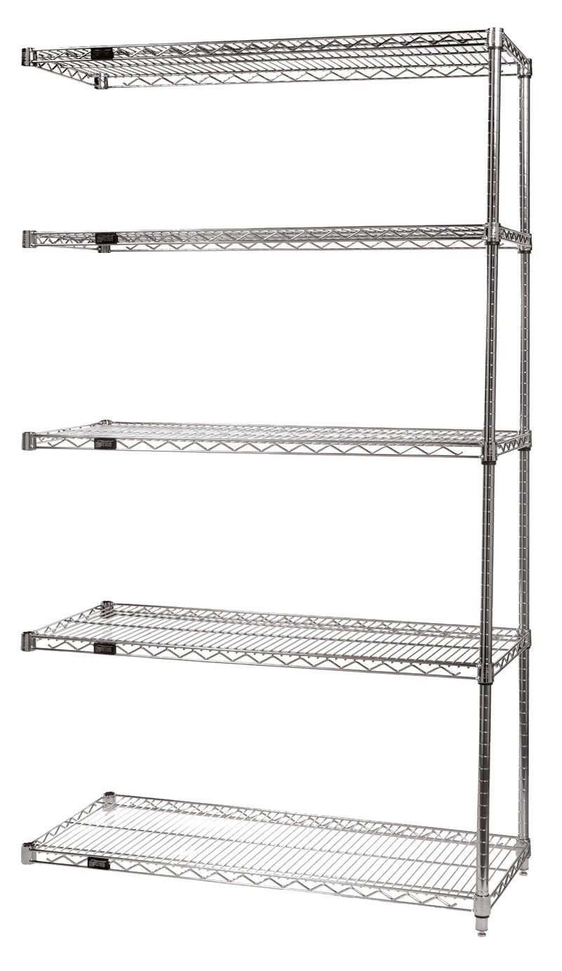 Quantum AD54-1424C-5, 14"W 24"D 54"H AD Wire Shelving Add-On Kit, Chrome Plated Finish, NSF, 14" Deep