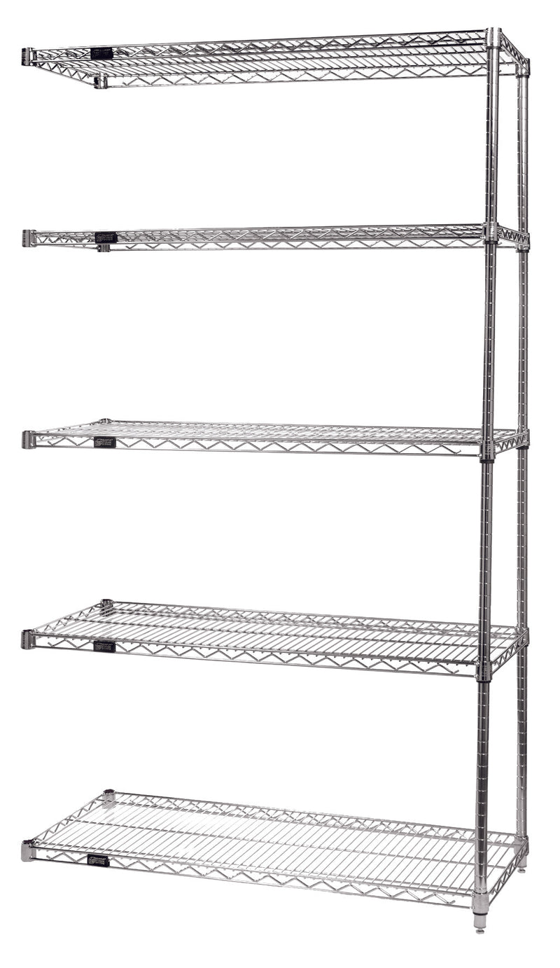 Quantum AD86-2424C-5, 24"W 24"D 86"H AD Wire Shelving Add-On Kit, Chrome Plated Finish, NSF, 24" Deep