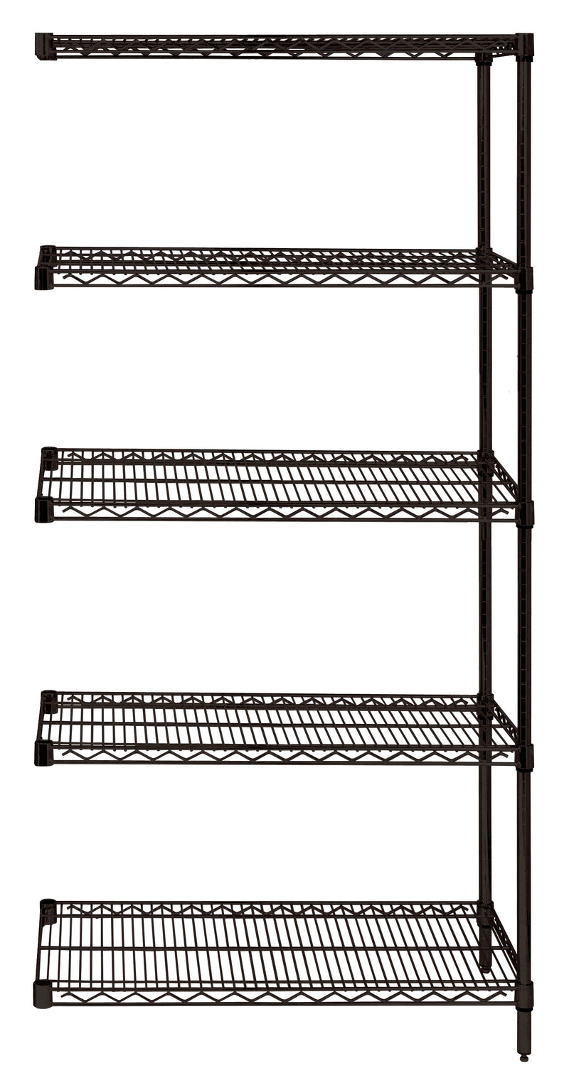 Quantum AD54-1424BK-5, 14"W 24"D 54"H AD Wire Shelving Add-On Kit, Black Epoxy Antimicrobial Finish, NSF, 14" Deep