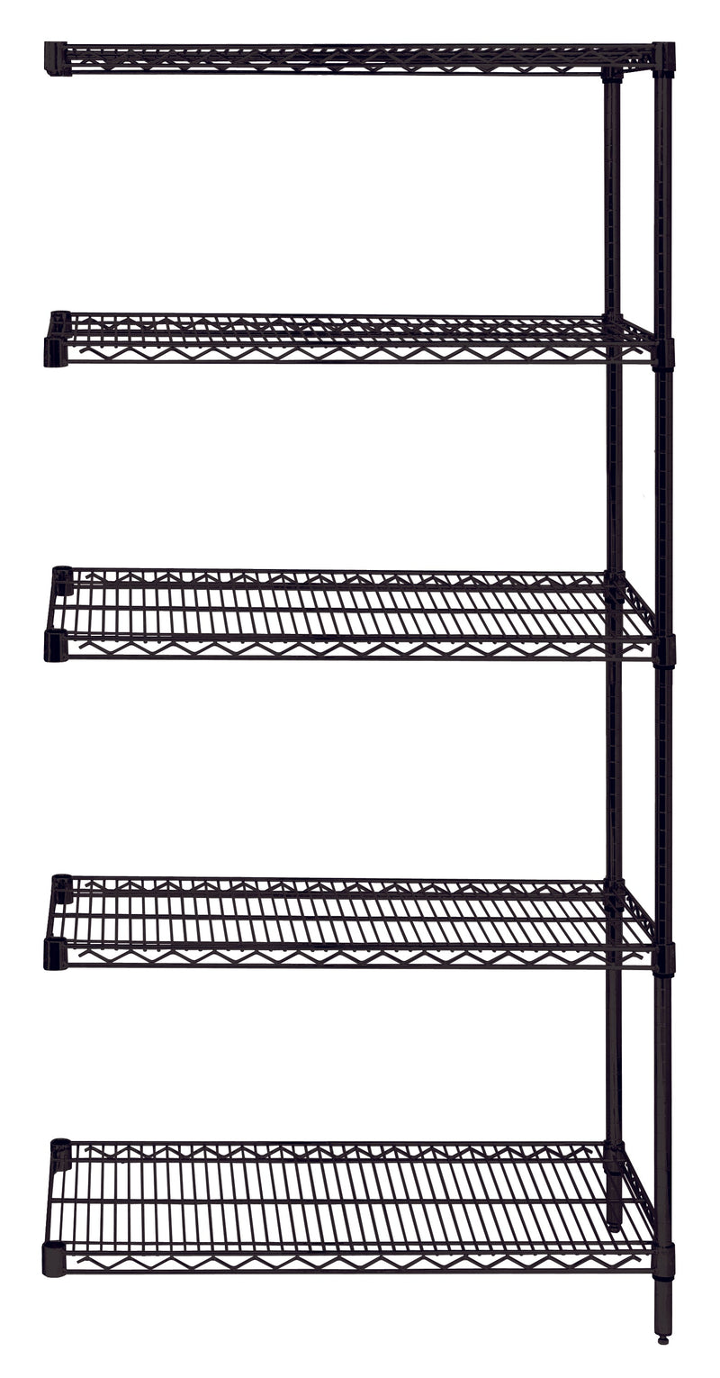 Quantum AD54-2460BK-5, 24"W 60"D 54"H AD Wire Shelving Add-On Kit, Black Epoxy Antimicrobial Finish, NSF, 24" Deep