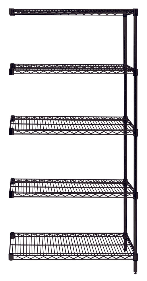 Quantum AD54-1242BK-5, 12"W 42"D 54"H AD Wire Shelving Add-On Kit, Black Epoxy Antimicrobial Finish, NSF, 12" Deep