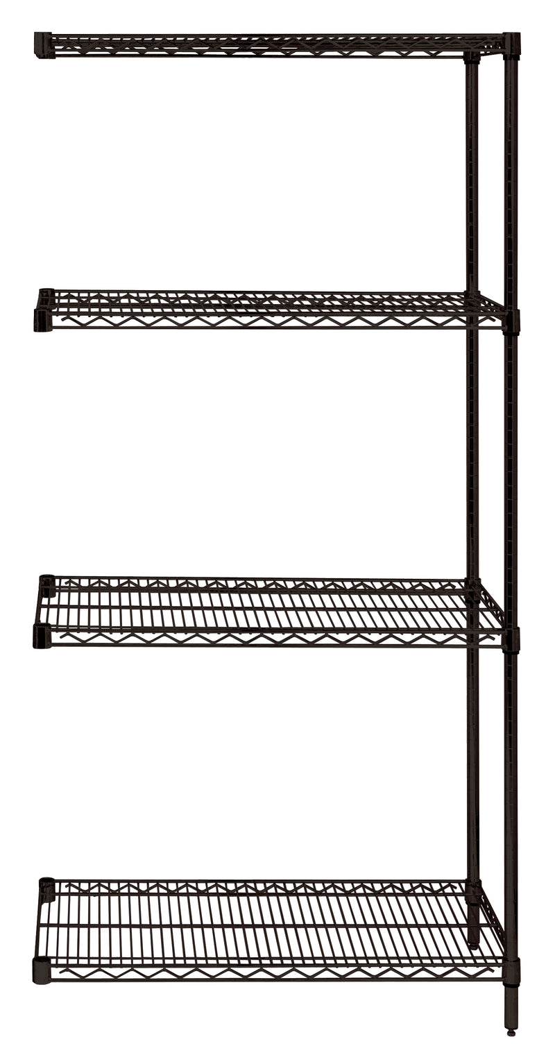 Quantum AD54-1424BK, 14"W 24"D 54"H AD Wire Shelving Add-On Kit, Black Epoxy Antimicrobial Finish, NSF, 14" Deep