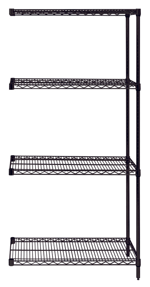 Quantum AD86-1272BK, 12"W 72"D 86"H AD Wire Shelving Add-On Kit, Black Epoxy Antimicrobial Finish, NSF, 12" Deep