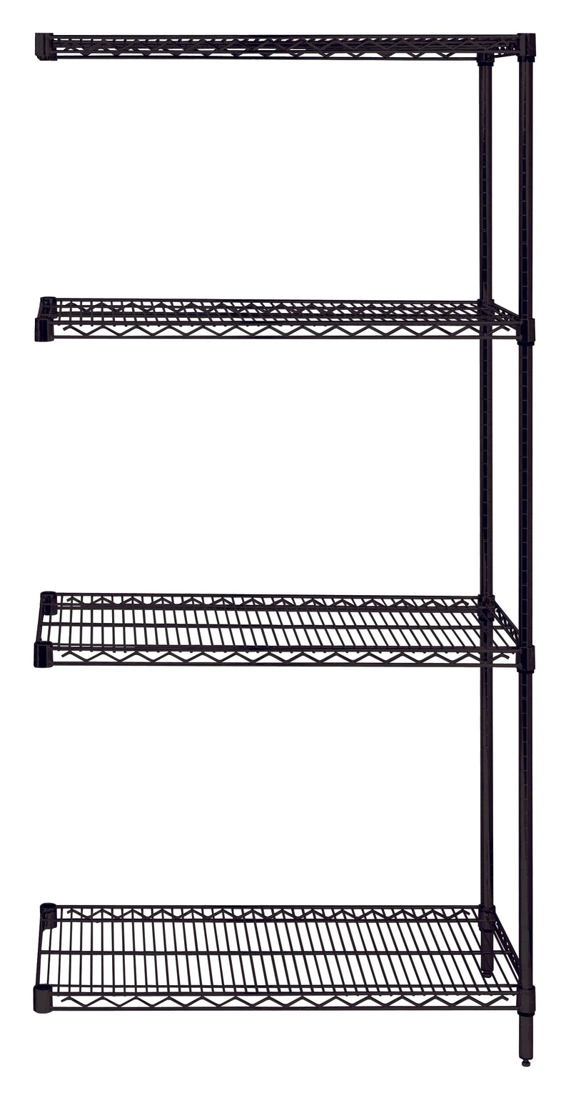 Quantum AD54-1272BK, 12"W 72"D 54"H AD Wire Shelving Add-On Kit, Black Epoxy Antimicrobial Finish, NSF, 12" Deep