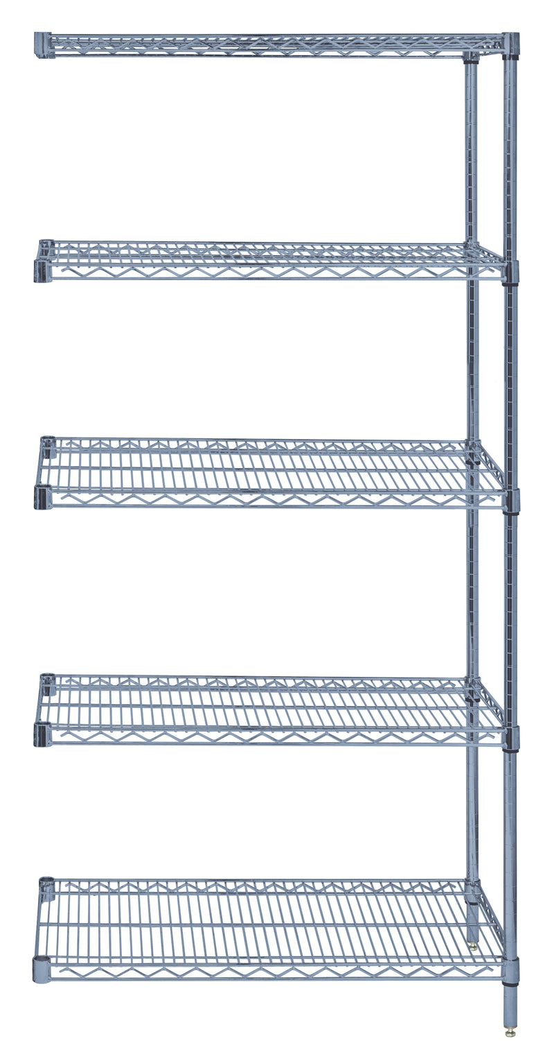 Quantum AD54-1424GY-5, 14"W 24"D 54"H AD Wire Shelving Add-On Kit, Gray Epoxy Antimicrobial Finish, NSF, 14" Deep