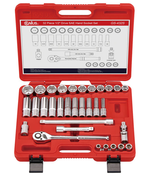 32 Piece 1/2″ Dr. SAE Deep Hand Socket Set