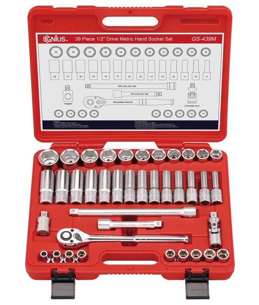 39 Piece 1/2″ Dr. Metric Deep Hand Socket Set