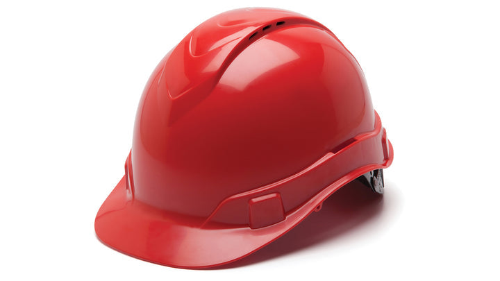 Pyramex HP44120V, Ridgeline Hard Hat, Vented, Red Color, 4-Point Ratchet Suspension Suspension Sytem