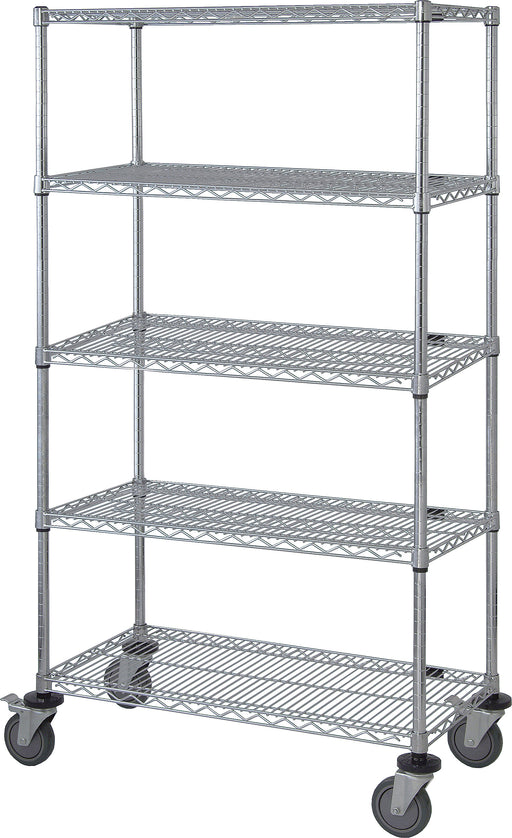 Quantum M1836C46-5, 36"W x 18"D x 69"H M Stem Caster Cart, 5 Wire Shelves, Chrome