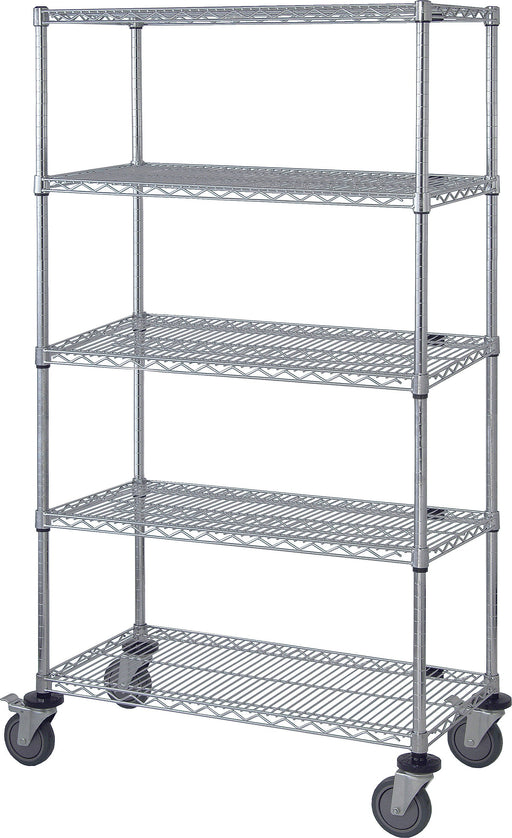 Quantum M1848C47-6LH45C, 48"W x 18"D x 80"H M Stem Caster Cart, 6 Wire Shelves, Inlay Mat, Label Holders, Chrome, NSF