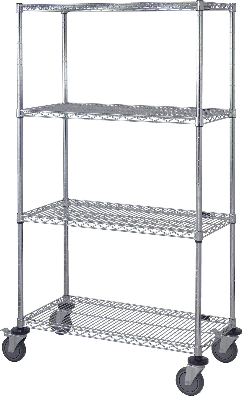 Quantum M1860C47-LH57C, 60"W x 18"D x 80"H M Stem Caster Cart, 4 Wire Shelves, Inlay Mat, Label Holders, Chrome, NSF