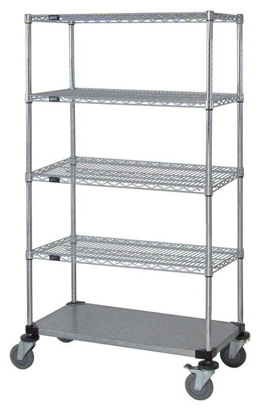 Quantum M1836CG46-5, 36"W x 18"D x 69"H M Stem Caster Cart, 4 Wire Shelves, 1 Solid Shelf, Chrome