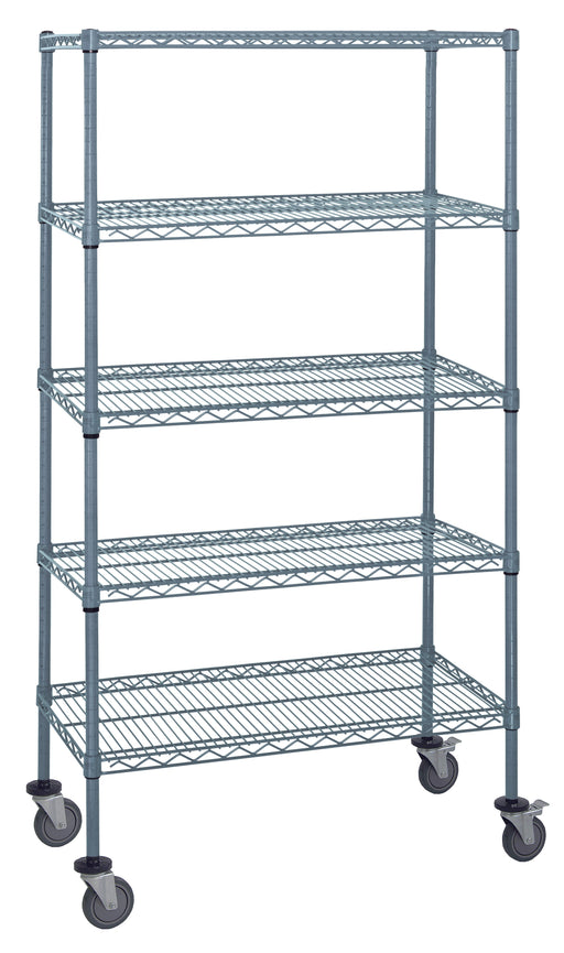 Quantum M1848GY47-5LH45C, 48"W x 18"D x 80"H M Stem Caster Cart, 5 Wire Shelves, Inlay Mat, Label Holders, Gray Epoxy, NSF