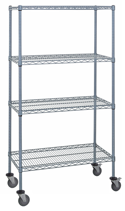 Quantum M1836GY46-LH33C, 36"W x 18"D x 69"H M Stem Caster Cart, 4 Wire Shelves, Inlay Mat, Label Holders, Gray Epoxy, NSF