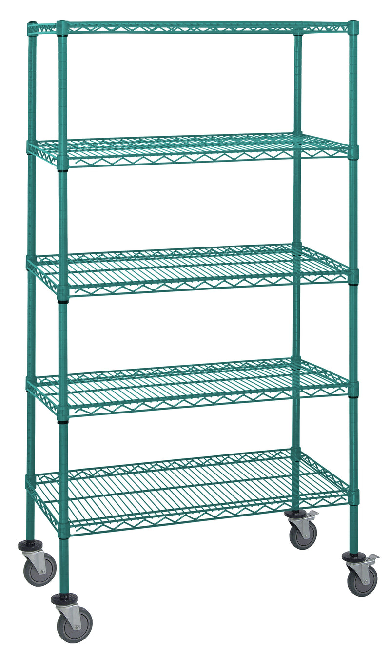 Quantum M2448P47-5, 48"W x 24"D x 80"H M Stem Caster Cart, 5 Wire Shelves, Green Epoxy