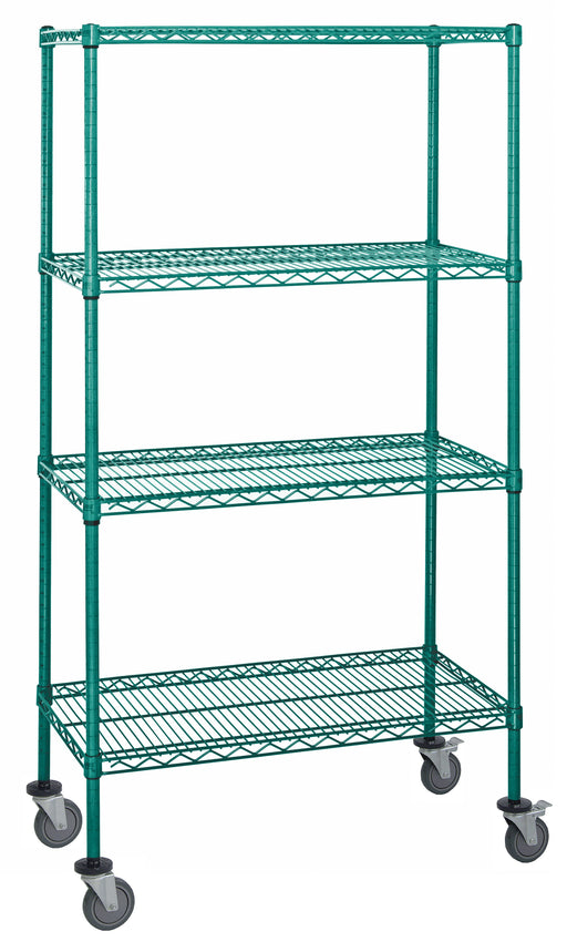 Quantum M1848P47, 48"W x 18"D x 80"H M Stem Caster Cart, 4 Wire Shelves, Green Epoxy
