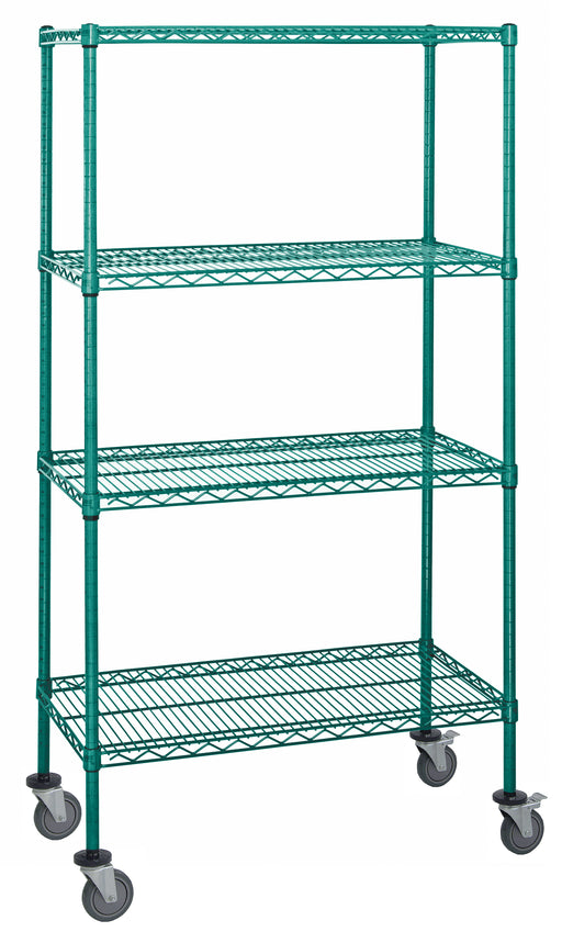 Quantum M1836P46, 36"W x 18"D x 69"H M Stem Caster Cart, 4 Wire Shelves, Green Epoxy