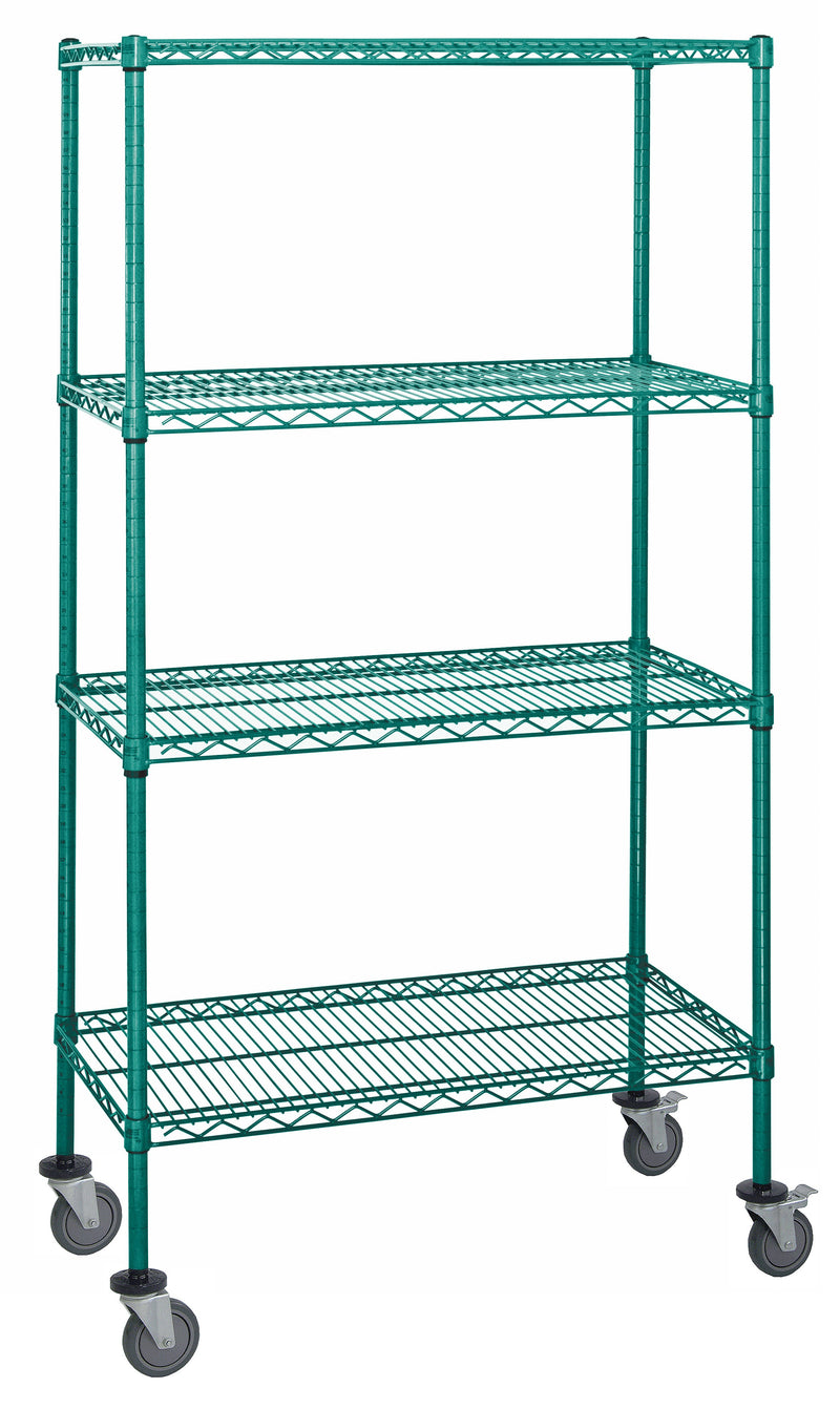 Quantum M1860P47, 60"W x 18"D x 80"H M Stem Caster Cart, 4 Wire Shelves, Green Epoxy