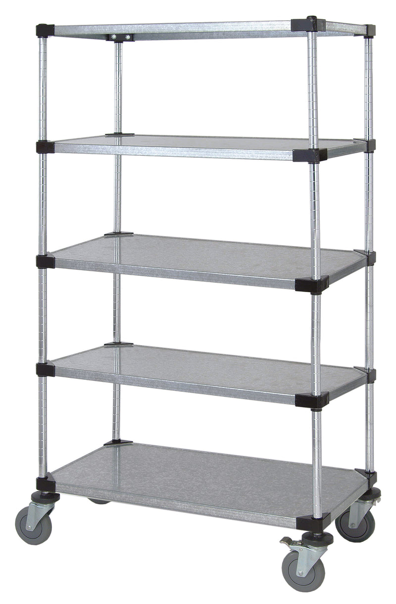 Quantum M1836SG46-5, 36"W x 18"D x 69"H M Stem Caster Cart, 5 Solid Shelves, Galvanized Steel