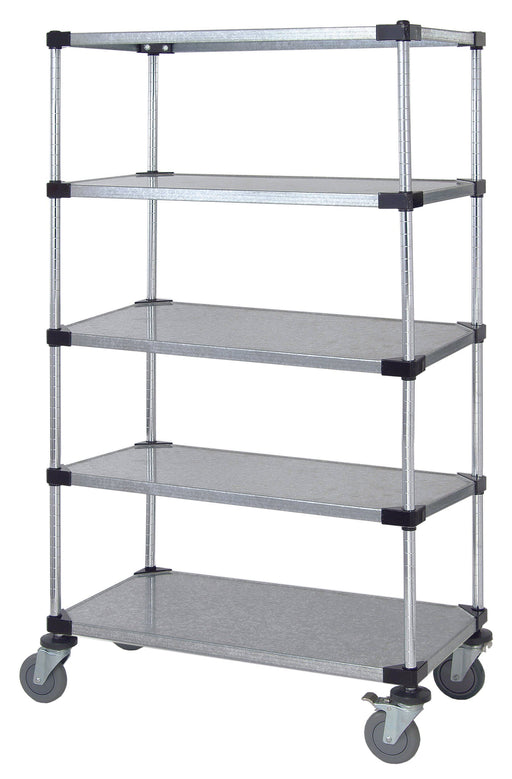 Quantum M1860SG47-5, 60"W x 18"D x 80"H M Stem Caster Cart, 5 Solid Shelves, Galvanized Steel