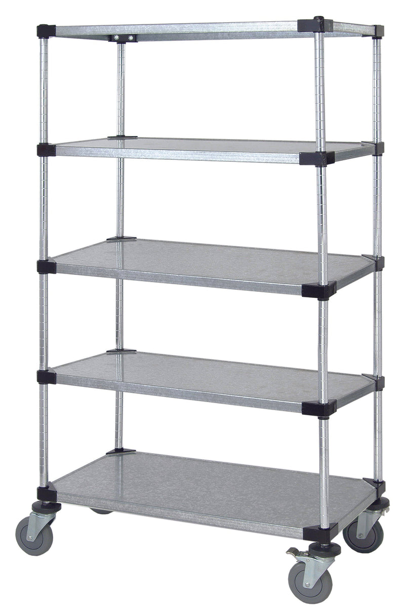 Quantum M1436SS46-5 M Stem Caster Cart, 5 Solid Shelves, 304 Stainless Steel, NSF