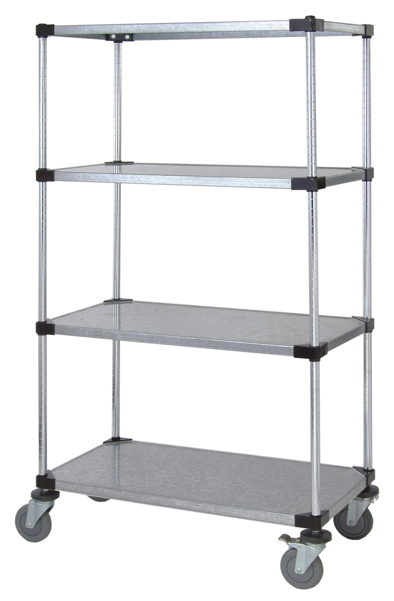 Quantum M1836SG46, 36"W x 18"D x 69"H M Stem Caster Cart, 4 Solid Shelves, Galvanized Steel