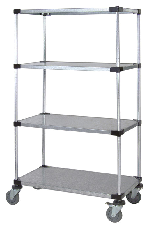 Quantum M1836SG46, 36"W x 18"D x 69"H M Stem Caster Cart, 4 Solid Shelves, Galvanized Steel