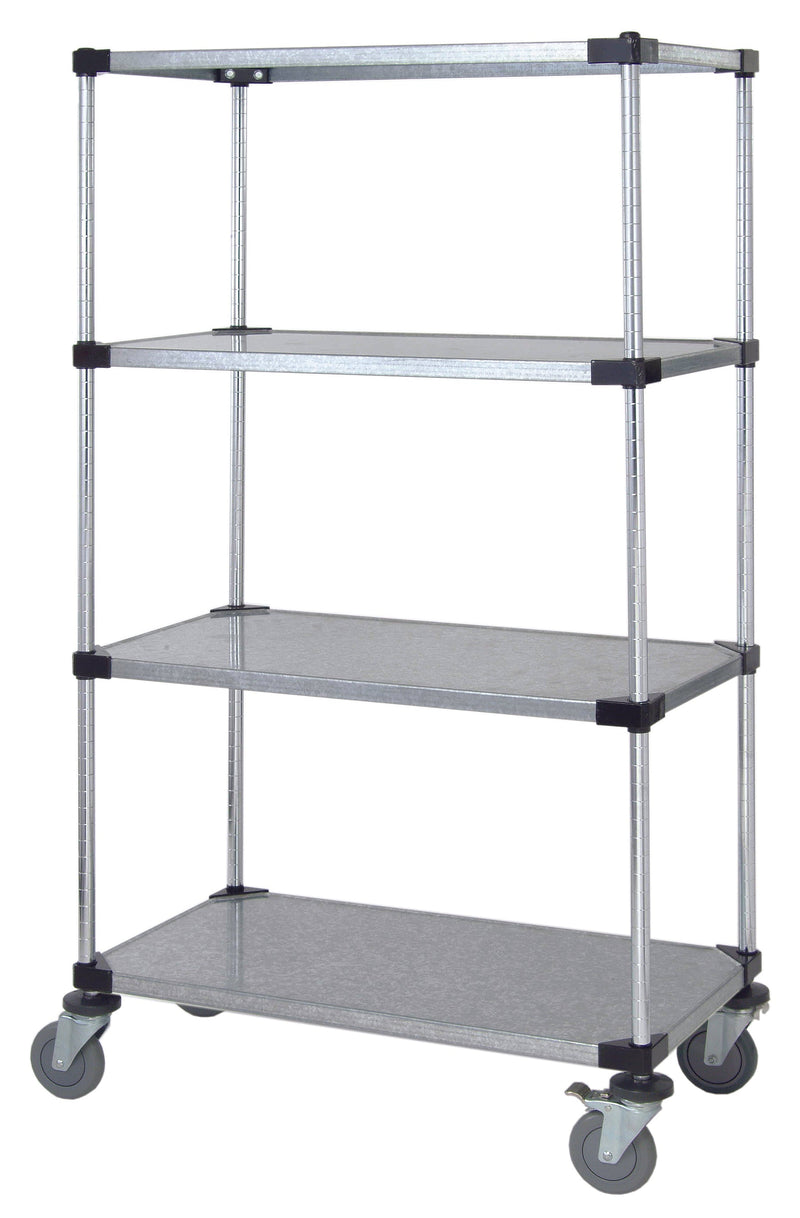Quantum M2436SG47, 36"W x 24"D x 80"H M Stem Caster Cart, 4 Solid Shelves, Galvanized Steel