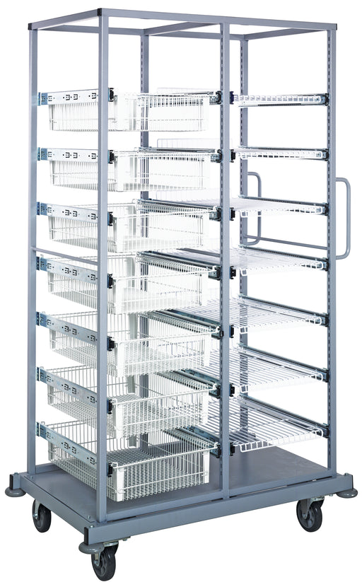 Quantum PS-DBC-7WB7SWT | Partition Store Double Bay Cart with wire baskets and shelves