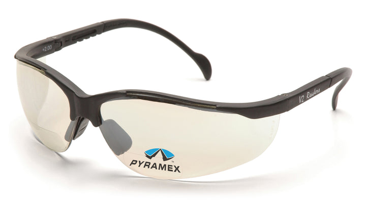 Pyramex SB1880R20, V2 Readers Half-Frame Eyewear, Black Frame Color, I/O Mirror Lens Color, +2.0 Diopter Grade