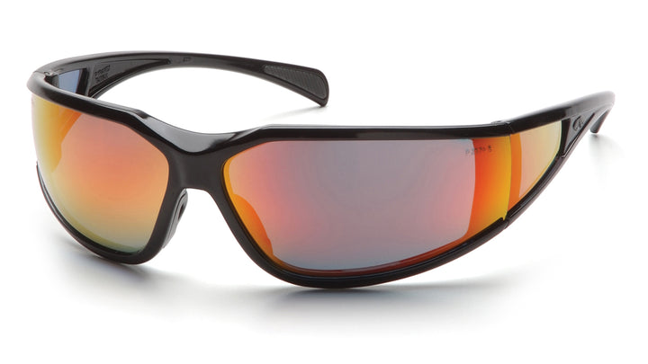 Pyramex SB5155DT, Exeter Full Frame Eyewear, Glossy Black Frame Color, Sky Red Mirror with Anti-Fog Lens Color