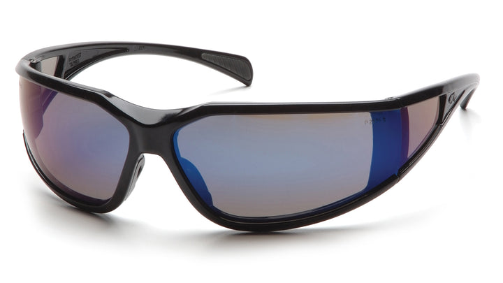 Pyramex SB5175DT, Exeter Full Frame Eyewear, Glossy Black Frame Color, Blue Mirror with Anti-Fog Lens Color