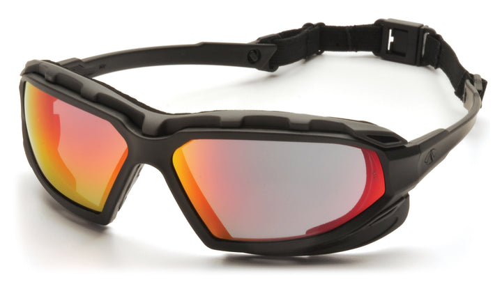 Pyramex SBG5055DT, Highlander Plus Sealed Eyewear, Black-Gray Frame Color, Sky Red Mirror with Anti-Fog Lens Color