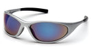 Pyramex SS3375E, Zone II Full Frame Eyewear, Padded Frame, Silver Frame Color, Blue Mirror Lens Color