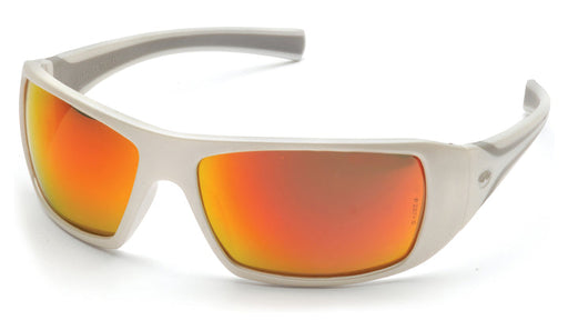 Pyramex SW5655D, Goliath Full Frame Eyewear, White Frame Color, Sky Red Mirror Lens Color