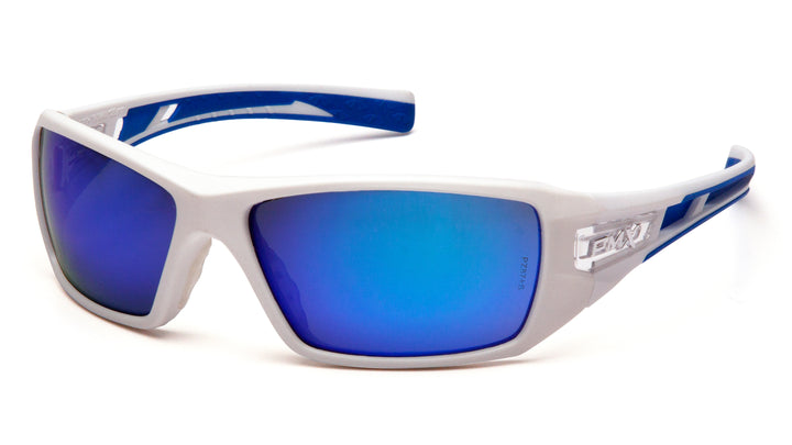 Pyramex SWBL10465D, Velar Full Frame Eyewear, White/Blue Frame Color, Ice Blue Mirror Lens Color