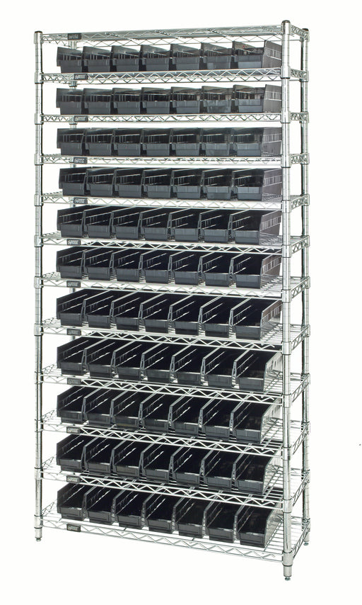 Quantum WR12-103CO, 18"W 36"D 74"H Bin Wire Shelving System, Chrome Bins, Chrome Plated Finish