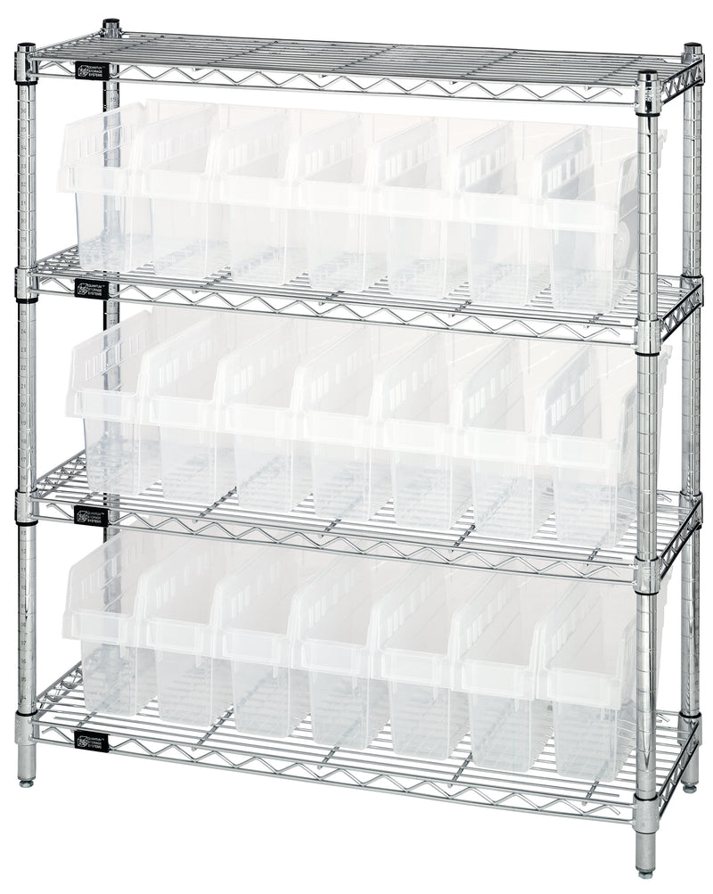 Quantum WR4-39-1236-801CL, 12"W 36"D 39"H Bin Wire Shelving Center, Clear Bins, Chrome Plated Finish