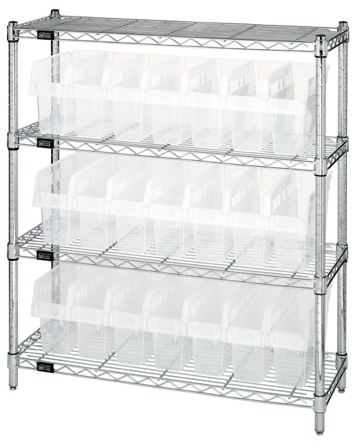 Quantum WR4-39-1236-801CL, 12"W 36"D 39"H Bin Wire Shelving Center, Clear Bins, Chrome Plated Finish