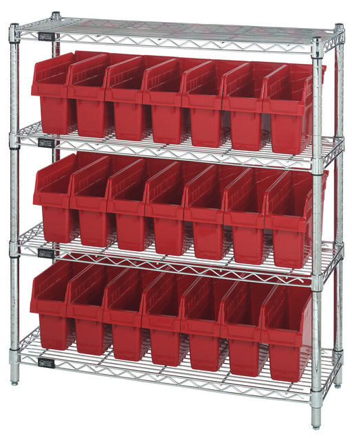 Quantum WR4-39-1236-801RD, 12"W 36"D 39"H Bin Wire Shelving Center, Red Bins, Chrome Plated Finish