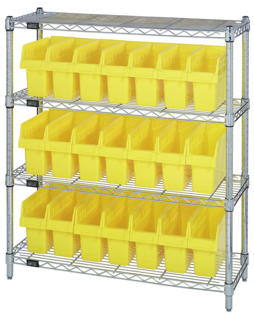 Quantum WR4-39-1236-801YL, 12"W 36"D 39"H Bin Wire Shelving Center, Yellow Bins, Chrome Plated Finish