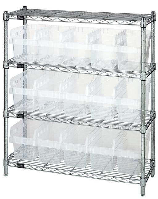 Quantum WR4-39-1236-802CL, 12"W 36"D 39"H Bin Wire Shelving Center, Clear Bins, Chrome Plated Finish