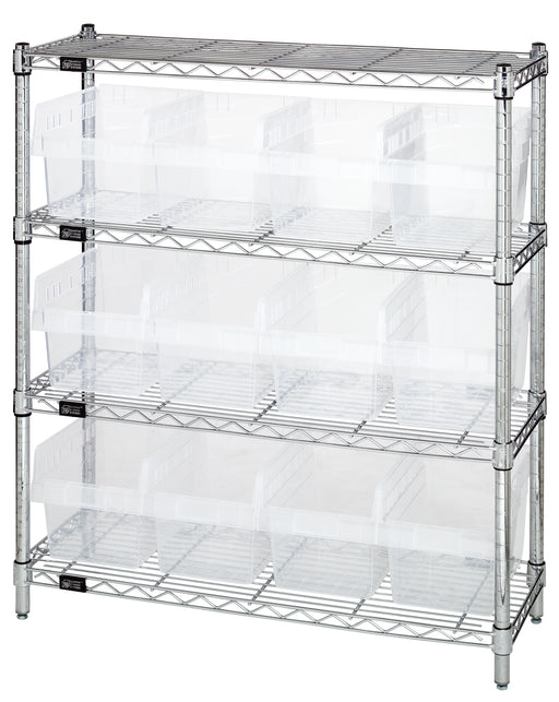 Quantum WR4-39-1236-807CL, 12"W 36"D 39"H Bin Wire Shelving Center, Clear Bins, Chrome Plated Finish