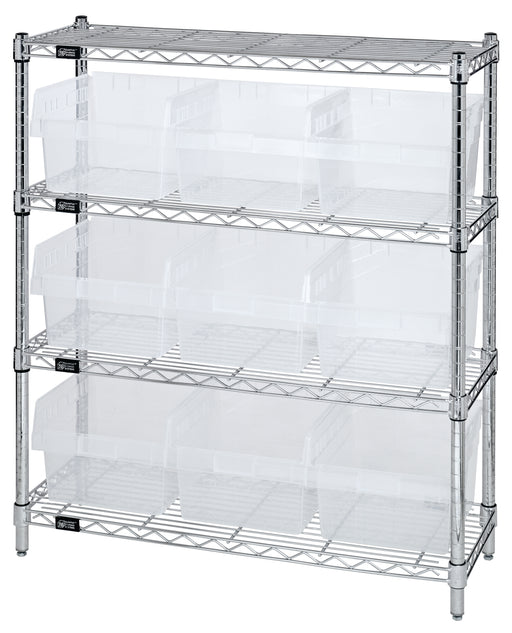 Quantum WR4-39-1236-809CL, 12"W 36"D 39"H Bin Wire Shelving Center, Clear Bins, Chrome Plated Finish