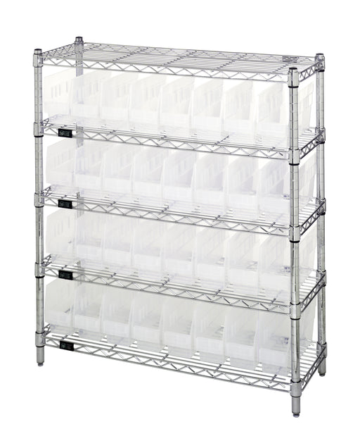 Quantum WR5-39-1236-201CL, 12"W 36"D 36"H Bin Wire Shelving Center, Clear Bins, Chrome Plated Finish