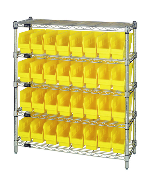 Quantum WR5-39-1236-201YL, 12"W 36"D 36"H Bin Wire Shelving Center, Yellow Bins, Chrome Plated Finish