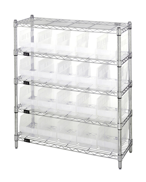Quantum WR5-39-1236-202CL, 12"W 36"D 36"H Bin Wire Shelving Center, Clear Bins, Chrome Plated Finish
